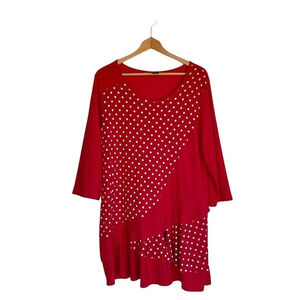 COZY COLLECTION Women’s Plus 3X Red Polka-dot Stretchy Art to Wear Tunic Blouse